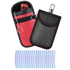 BSITSSS Pack of 2 Car Key Protection Keyless, Keyless Go Protection Car Key Case for RFID Blocker Car Key Bag Keyless Go Protective Key Case Keyless Cover 14 x 9 cm, black, red, car key protection