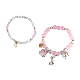 Pingyongchang Y2K Cartoon Bracelets Elastic Crystal Beads Pearl Bracelets Cute Kawaii Adjustable Beaded Strand Bracelets for Women Graduation Charm Bracelets Gift for Kids (A)