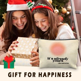 RYYCDOI Aesthetic Aura Preppy Makeup Bag, Trendy Y2K Pink Makeup Bag, Aesthetic Gifts for Women, Encouragement Gifts for Women, It's Already Yours the Universe Inspirational Cosmetic Bag Makeup Pouch