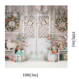 Kate 10x10ft Happy Easter Photography Backdrops Colorful Eggs Cute Rabbit Toy Photographic Background Retro Wall White Door Baby Shower Newborn Shooting Backdrop