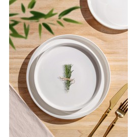 TheTerra Ceramic Dinnerware Sets for 8, 24 Pieces Porcelain Lightweight Plates and Bowls Sets, Scratch Resistant Dish Set, Oven & Microwave & Dishwasher Safe, Bright White