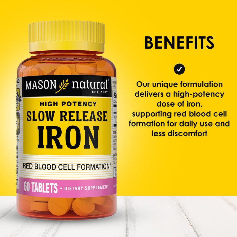 MASON NATURAL Slow Release Iron, Unflavored, 60 Count, Pack of