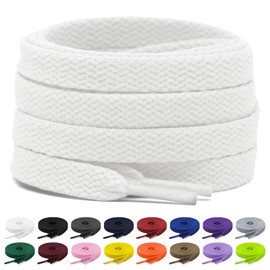 Shecret 2 Pairs Flat Shoelaces, 8 mm Wide Shoelaces, Flat Shoelaces, Replacement Tear-Resistant Shoe Laces for Trainers, Running, Adults, Children, Polyester, White