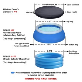 SAFANA 8ft Inflatable Pool Covers for Above Ground Pools [ Cover Diameter: 7ft ] Round Pool Cover for Inflatable Easy Set Pool [ Top Ring < 7ft ] with Elastic Band, Swimming Pool Windproof Dustproof