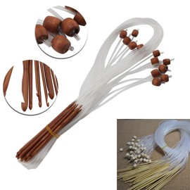 Bamboo Wood Crochet Hooks with Plastic Cable, 12Pcs Hook Needles Set for Knitting Yarn, Weave Craft and Crocheting Projects, Dark Color