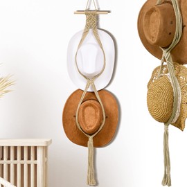 Yulejo Macrame Hat Hangers Boho Hat Rack Cowboy Hat Hanger Back of Door Hat Organizer (Beige,Two Hats Style)