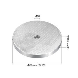 uxcell M10 Thread 80mm Diameter Round Shape Aluminum Disc Hardware 1pcs, Aluminum Circle Disc Glass Top Adapter for Glass Table