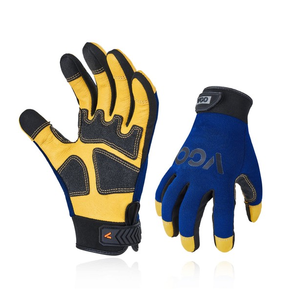Vgo... 1 Pair Safety Leather Work Gloves, Mechanic Gloves, Anti
