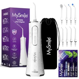 MySmile LP211 - Hilo dental de agua inalámbrico para dientes, 5 modos de irrigador oral portátil, 260 ml de agua para limpieza de dientes sensibles,