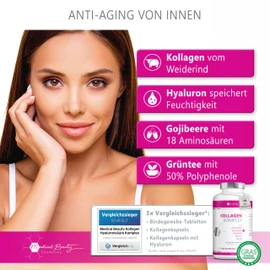 The test winner 2023: premium collagen hyaluronic capsules + superfood goji berry and green tea - 180 collagen capsules from pasture cattle 1000 mg collagen hydrolysate, biotin, selenium, zinc,