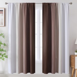 Estelar Textiler Brown and Greyish White Blackout Curtains 72 Inch Length 2 Panels, Full Light Blocking Gradient Drapes for Bedroom, Thermal Insulated Rod Pocket Ombre Curtains for Living Room,52Wx72L