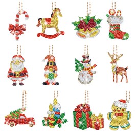 Christmas Diamond Painting, 12 Pack Handmade Christmas Diamond Art Ornaments, DIY 5D Cute Christmas Element Diamond Pendant Decorative Hanging Ornament
