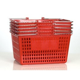 Shopping Basket (Set of 5) Durable Red Plastic with Metal Handles