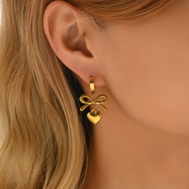 Nawflue Earrings for Women 18K Gold Plated Dainty Bow Butterfly Earrings Trendy Bow Stud Hoop Earrings Drop Dangle Jewelry Gift