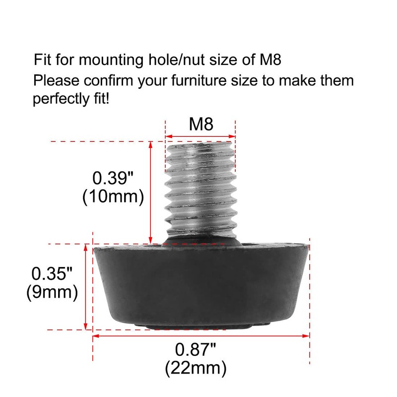 sourcingmap M8 x 10 x 22mm Furniture Glide Leveling Feet