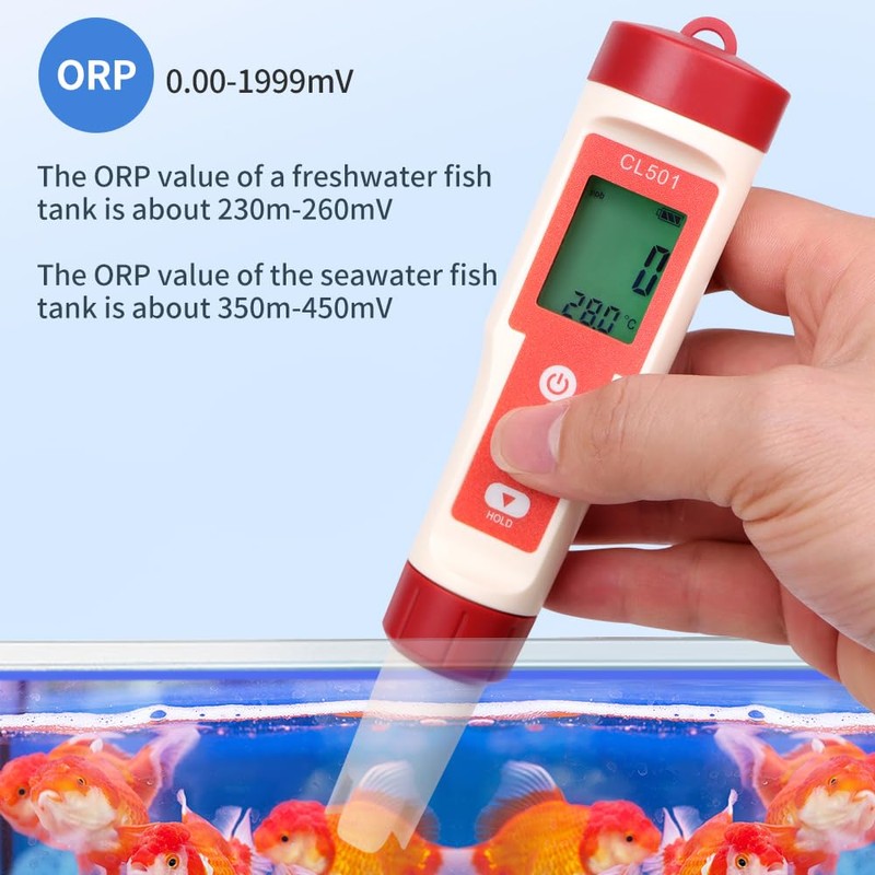 OBEST 5 in 1 Digital Water Quality Tester PH/ORP/H2/Temp/CL Meter,
