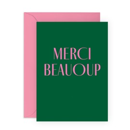 CENTRAL 23 Thank You Card – Merci Beaucoup – Gratitude Card for Friends, Family, Teachers, Colleagues, Clients, Bestie, Mom, Dad, Brother, Sister – Appreciation Gifts in French – Comes with Stickers