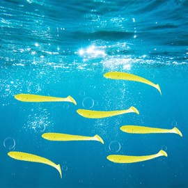 TIXIPEM 2.56" T-Tail Soft Fishing Lures [30-Pack] - Paddle Tail Swim Bait for Bass Trout in Saltwater & Freshwater - Rigged with 2 & 1/0 Hooks - Yellow & Durable ABS Plastic