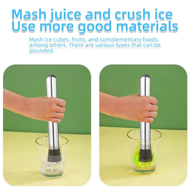 1 Pcs Cocktail Muddler, Stainless Steel Muddler with Grooved Head,