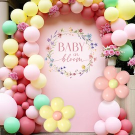 Baby In Bloom Baby Shower Decorations - TrinhGuo Bloom Shower Backdrop Decal for Balloons Arch, Floral Themed Gender Reveal Party Wall Decor, Pregnancy Celebrations Backdrop Sign for Girl (Pink)