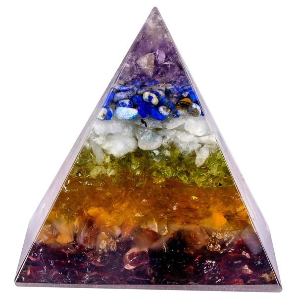 mookaitedecor Healing Stone Crystal Pyramid with Rainbow Stones, Positive Energy Pyramid for EMF Protection Meditation / Yoga / Healing Chakra / Home Decor 50 mm