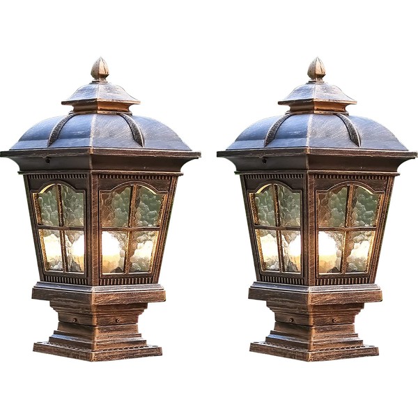PTOUG 2 Pack Outdoor Post Light, Antique Bronze Post Lamp Fixture, Street Lights for Patio, Garden, Fence Lawn, Pathway, Driveway, Front/Back Door.