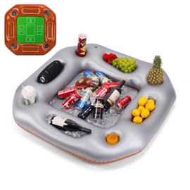 FEEBRIA Floating Pool Game Table Double-Sided Design Poker-Style Top Drink Snack Tray, Durable PVC 39.3” for Pool Party Hot Tub Beach Gathering