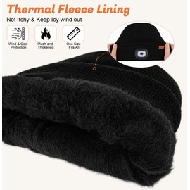 YunTuo Fleece Lined Beanie Headlamp Hat with Light, Rechargeable LED Winter Cap, Gifts for Men Women Husband (Slate Grey)