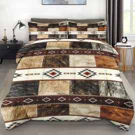 Pamnest Comforter Set King Size, Cowhide Animal Farm Soft 3 Pcs Bedding Set for Kids and Adults, Colorful Aztec Tribal Comforter Set with Pillowcase, for Bedroom Bed Decor
