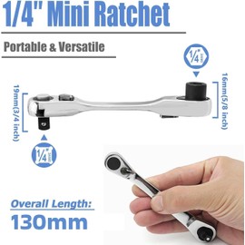 Ejoyous Mini Ratchet, 1/4 Inch Mini Ratchet Wrench Socket Ratchet and Bit Driver 72 Serrated Drive Allen Key Hex Handle Quick Release Screwdriver (107 mm)