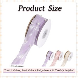 CABODYALS 14.76 Yards 3 Colors Faux Pearl Edged Stain Rribbon Organza Sheer Chiffon Plastic Pearls Transparent Fabric Ribbons with Spool Trim for Gift Wrapping Wedding Bouquet Decor DIY Craft Supply