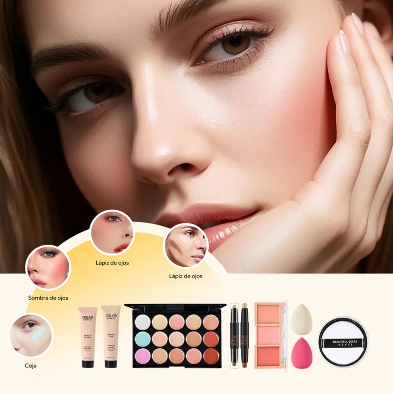 Kit Maquillaje Completo 134 Piezas Bablabear Labios Ojos Rostro Cejas