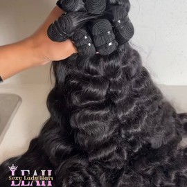 Single Donor 100% Human Hair Cuticle Aligned Raw Indian Hair Luxurious Volume Natural-looking True to Length Wave Curly Bundlesstyle: Loose Wave, color: Natural Black bundle-100grams, Stretched Length: 10 inches