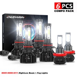 CHUSYYRAY 6PCS 9005 9006 H11 Combo LED Headlight Fog Lights Kit High Low Beam Bulbs White