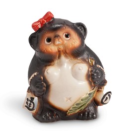 COTONOHA Shigaraki Ware Tanuki Estatua de 6.3 pulgadas, figura de perro mapache de la suerte de cerámica japonesa para decoración del hogar o de negocios, fabricada en Japón (café-hembra)