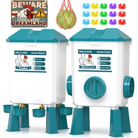 Chicken Feeder and Waterer Set - 3 Gallon/26.5 Pounds, Automatic Chicken Waterer with 4 Cups & 3 Feeder Ports, No Waste Poultry Feeders & Waterers, Chicken Coop Accessories for Hens/Ducks/Poultry