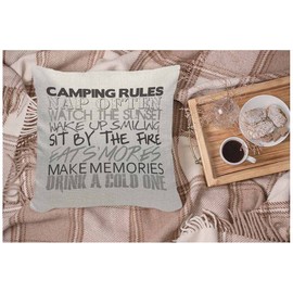 WONDERTIFY Camping Rules Cushion Cover Nap Often Drink A Cool One Pillowcases for Men Women, Pillow Cover Living Room Farmhouse 45X45 Cm