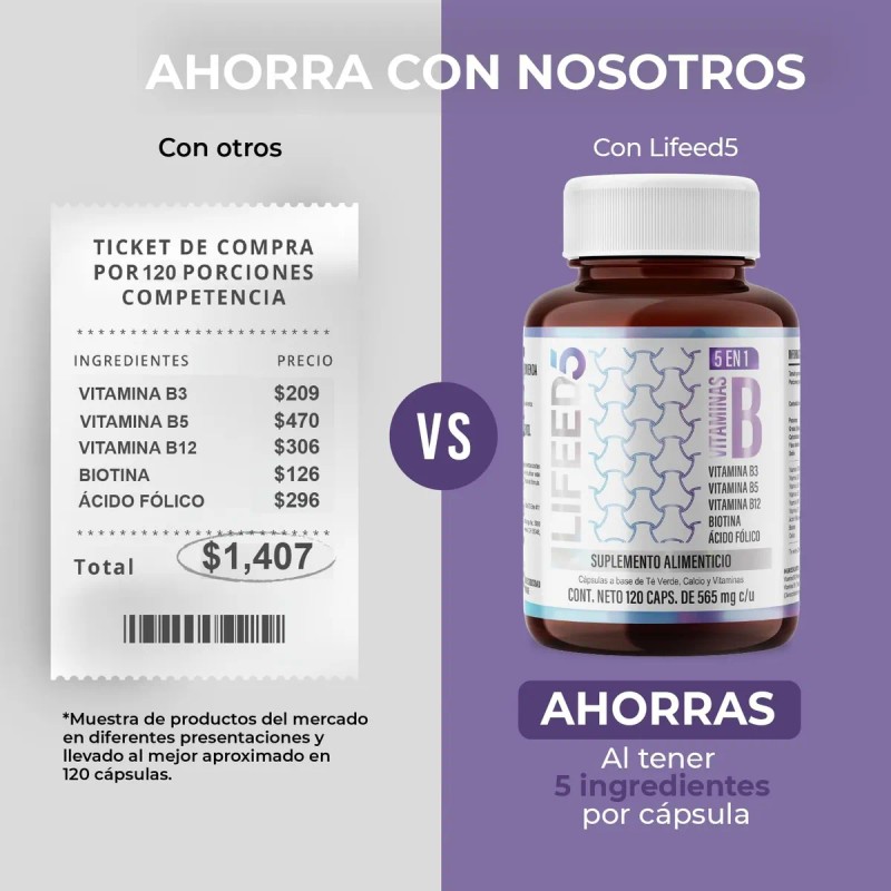 Complejo B Lifeed5 120 Cápsulas Suplemento Multivitamínico