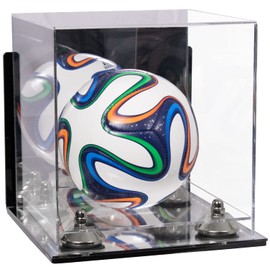 Better Display Cases Acrylic Mini - Miniature (not Full Size) Soccer Ball Display Case with Clear & Mirror Case, Silver Risers , Wall Mount and Mirror Base (B03/A015)