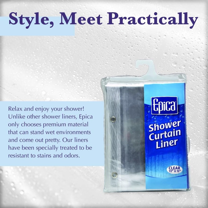 Epica Shower Curtain – Strongest Heavy-Duty Clear Vinyl 72x72 Shower