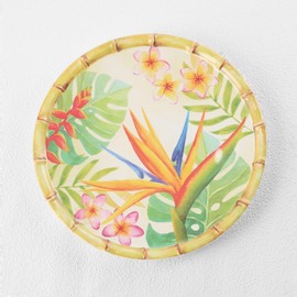 UPware Bird of Paradise Melamine Salad Plate Set, Round Plates with Bamboo Edge for Risotto, Pasta, and Salad, BPA-Free, Dishwasher Safe, Multicolor, 9 Inch, Set of 6