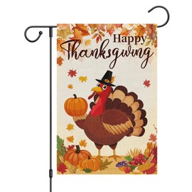 Wodison Happy Thanksgiving Garden Flag 12x18 Inch Double Sided Outside, Pumpkins Turkey Seasonal Yard Flag for Fall Harvest Autumn House Outdoor Decoration