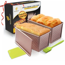 Goodhoy 1lb+2lb set Nonstick Pullman Loaf Pan With Lid For Homemade Bread Carbon Steel Sandwich Bread Baking Mold With Sliding Lid Durable Toast Box For Square Loaf Shokupan Soft Milk Bread & Gift Box