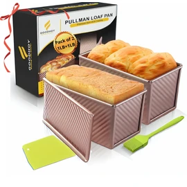 Goodhoy 1lb+2lb set Nonstick Pullman Loaf Pan With Lid For Homemade Bread Carbon Steel Sandwich Bread Baking Mold With Sliding Lid Durable Toast Box For Square Loaf Shokupan Soft Milk Bread & Gift Box