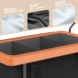 60 Gal (230L) Laundry Hamper 3 Section with Lid, Leather Patchwork Laundry Sorter with Rolling Lockable Wheels and Handle, Laundry Basket Organizer for Laundry Room, Bedroom and Bathroom (Black, 230L)