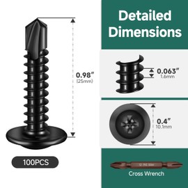 EASTPUK #10 x 1 Black Self Tapping Screws for Metal, Truss Head Phillips Drive 410 Stainless Steel Self Drilling Sheet Metal Screws with Drill Bit, Fast Tapping (Box of 100)