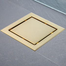 RANDOM 6-inch Square Shower Floor Drain with Tile Insert Grate Removable Multipurpose Invisible Look or Flat Cover,SUS304 Stainless Steel Brushed Gold.