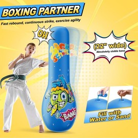Punching Bag for Kids,63 Inch Kids Punching Inflatable Kids Punching Bag for Kids 3-12, Punching Bag with Bounce-Back Action Set for Practicing Karate
