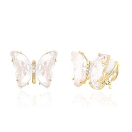 QUKE Butterfly Shape Crystal Clip On Earrings Gold Not Pierced Stud Earrings for Women Girls, Crystal
