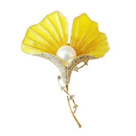 GKDFK Women Crystal Rhinestone Brooches Elegant Leaf Flower Pins Broach Costume Jewelry Brooches Gifts (Yellow Leaf)